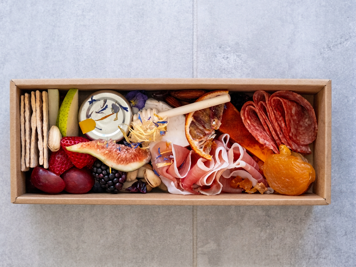 An individual cheese and charcuterie grazing box